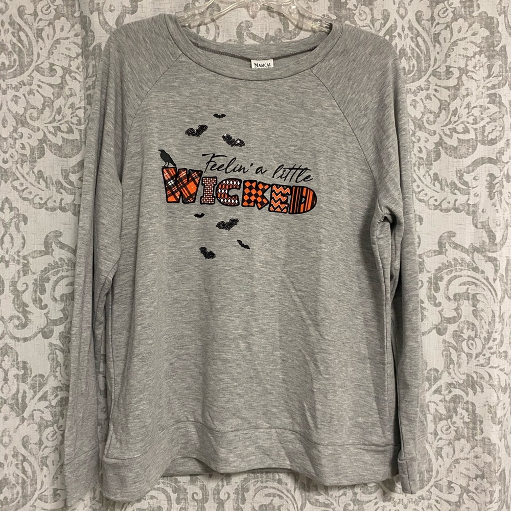 Magical Season Fellin A Little Wicked Sequin Bat Spooky Halloween Sweater M